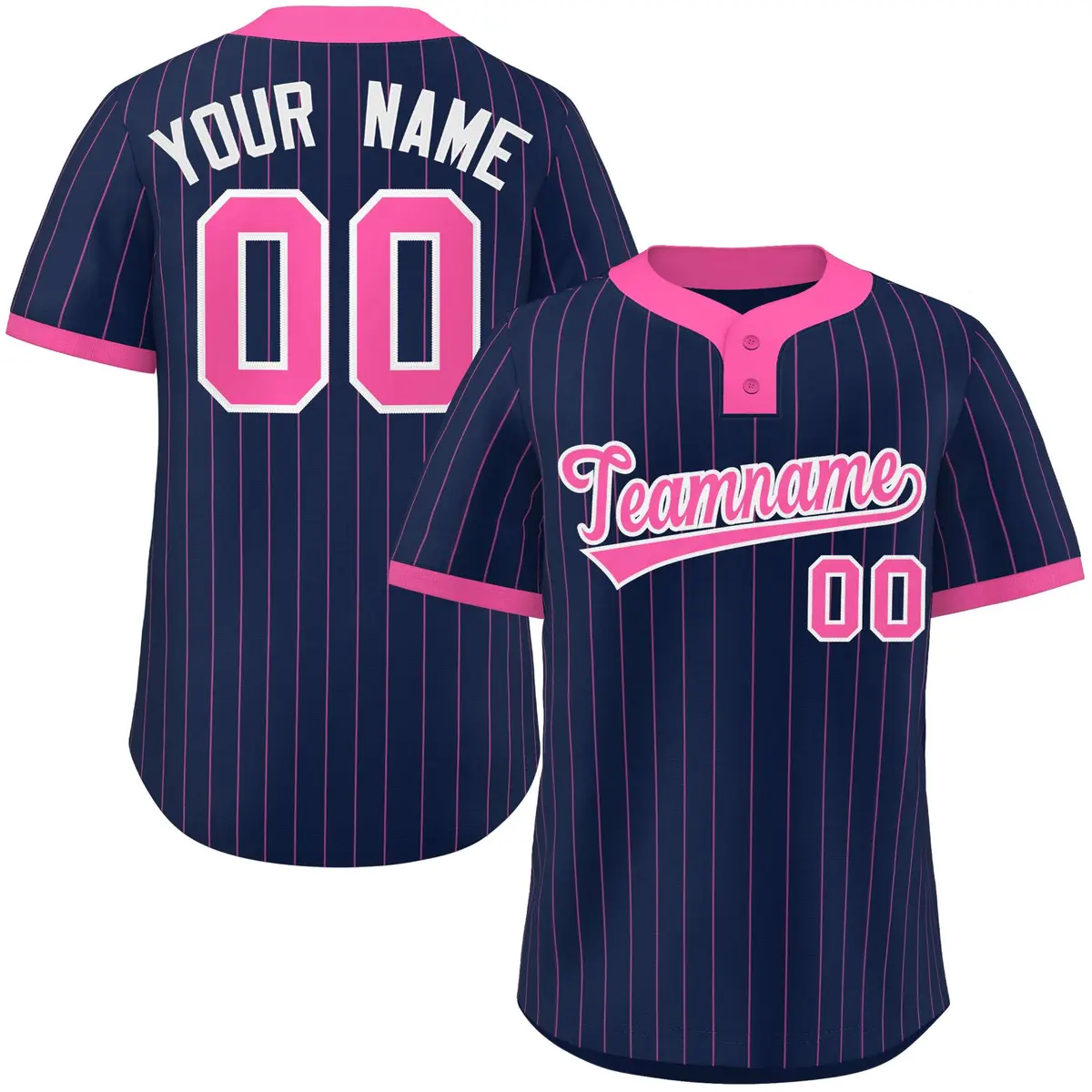 Navy Pink Striped Fashion Two-Button Softball Jersey