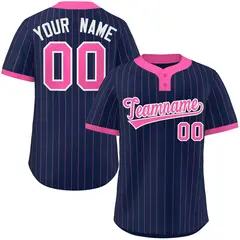 Navy Pink Striped Fashion Two-Button Softball Jersey 1