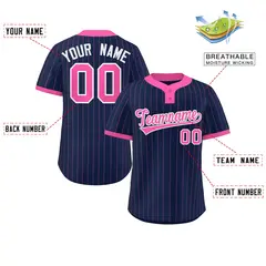 Navy Pink Striped Fashion Two-Button Softball Jersey 2