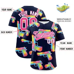 Navy Pink Sugar-Coated Firepower Graffiti Baseball Jersey 2