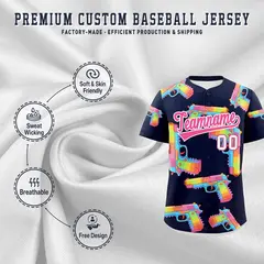 Navy Pink Sugar-Coated Firepower Graffiti Baseball Jersey 3