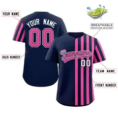 Navy Pink Thick Stripe Authentic Baseball Jersey 2