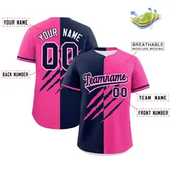 Navy Pink Tiger Claw Scratch Split Baseball Jersey 2