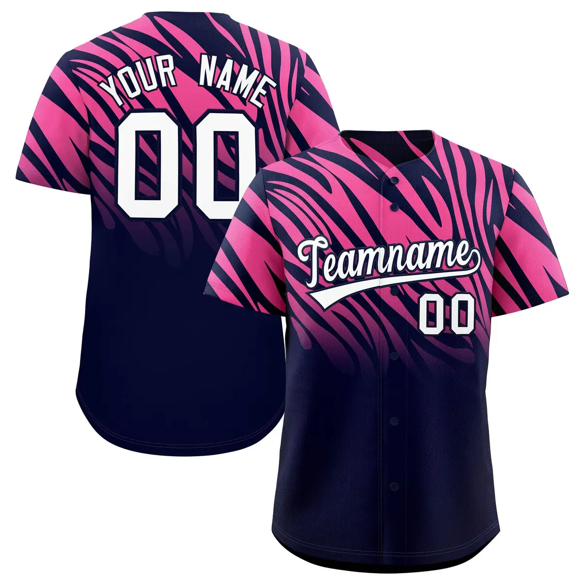 Navy Pink Tiger Stripe Gradient Animal Print Baseball Jersey