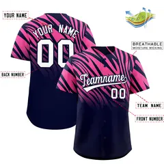 Navy Pink Tiger Stripe Gradient Animal Print Baseball Jersey 2
