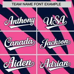 Navy Pink Tiger Stripe Gradient Animal Print Baseball Jersey 3