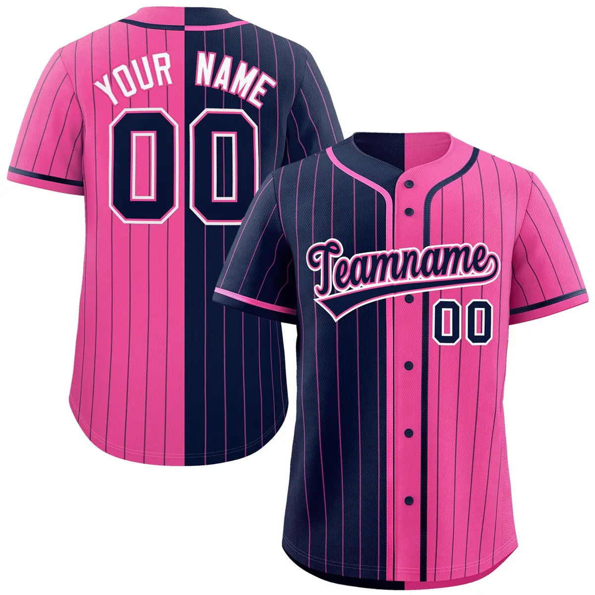 Navy Pink Two Tone Striped Authentic Baseball Jersey