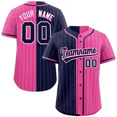 Navy Pink Two Tone Striped Authentic Baseball Jersey