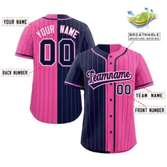 Navy Pink Two Tone Striped Authentic Baseball Jersey 2