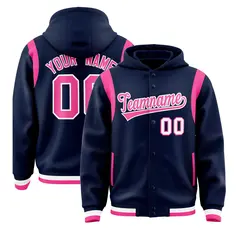 Navy Pink Varsity Letterman Color Block Hoodie Jacket 1