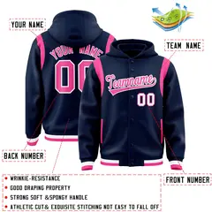 Navy Pink Varsity Letterman Color Block Hoodie Jacket 4