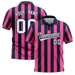 Navy Pink Vertical Stripes Performance Polo Shirt