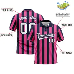 Navy Pink Vertical Stripes Performance Polo Shirt 2