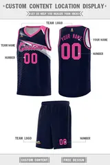 Navy Pink-White Chest Color Block Basketball Uniform Jersey 2