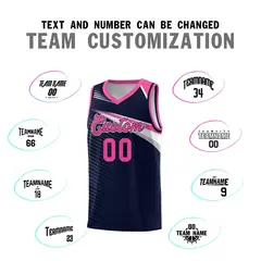 Navy Pink-White Chest Color Block Basketball Uniform Jersey 4