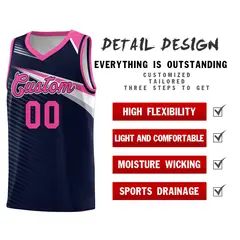 Navy Pink-White Chest Color Block Basketball Uniform Jersey 5