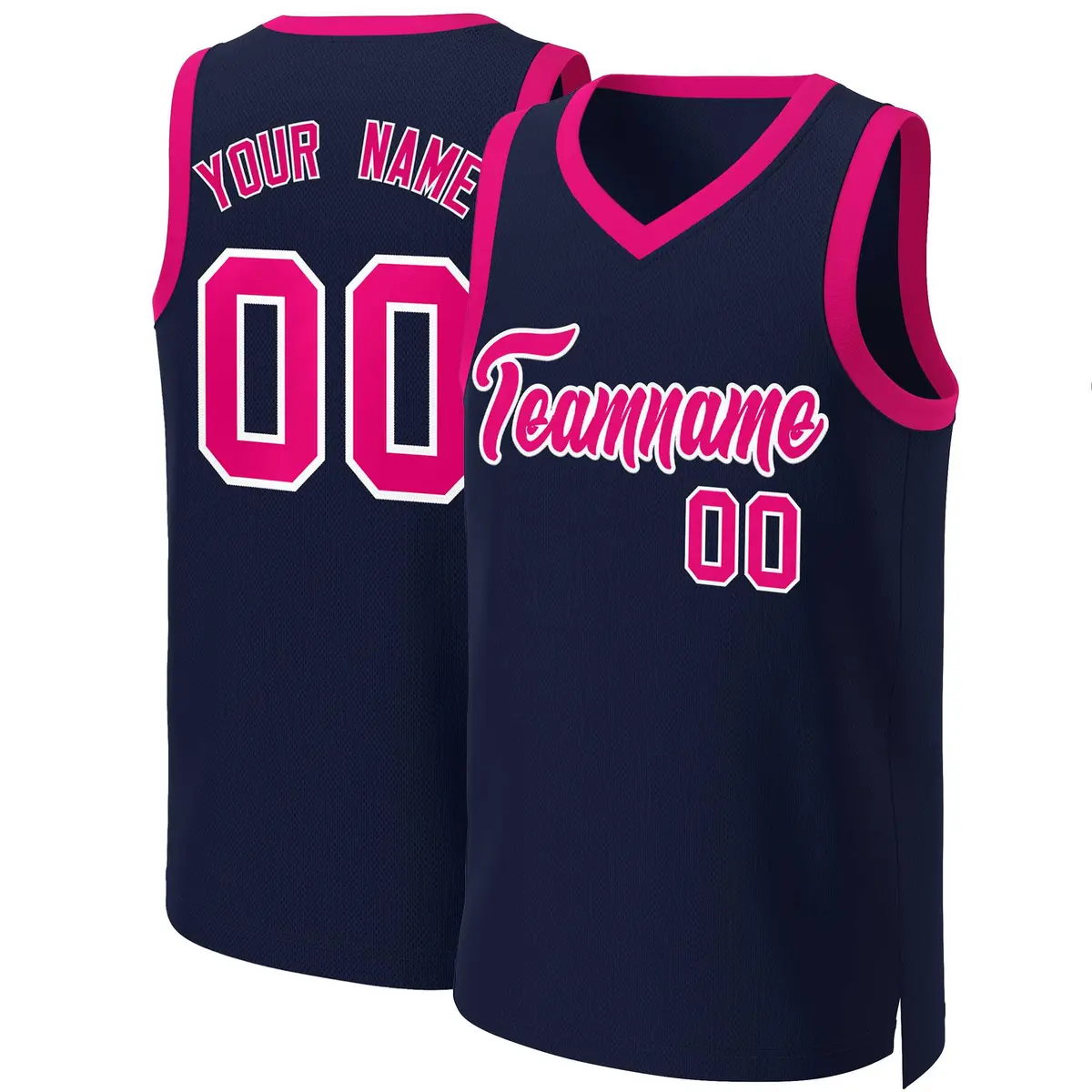 Navy Pink-White Classic Basketball Jersey