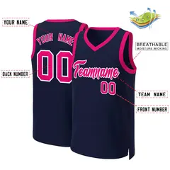 Navy Pink-White Classic Basketball Jersey 2