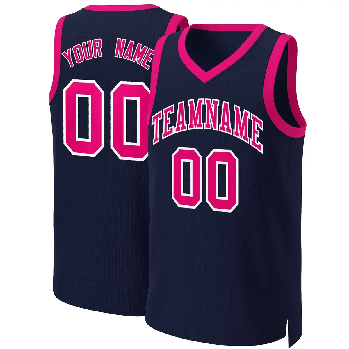 Navy Pink-White Classic Basketball Jersey
