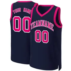Navy Pink-White Classic Basketball Jersey 1