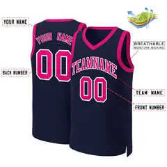 Navy Pink-White Classic Basketball Jersey 2