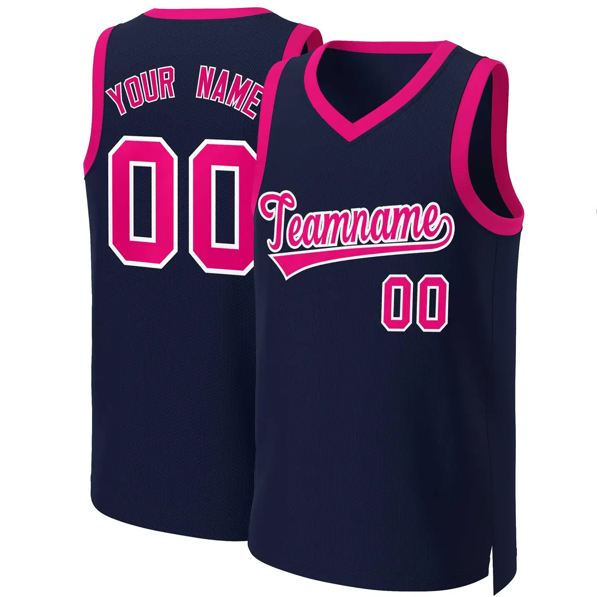 Navy Pink-White Classic Basketball Jersey