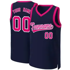 Navy Pink-White Classic Basketball Jersey 1