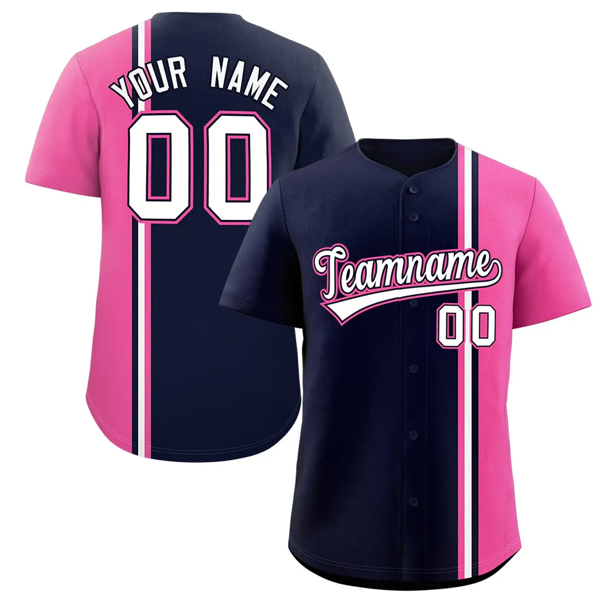 Navy Pink-White Color Block Authentic Baseball Jersey