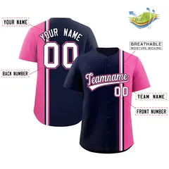Navy Pink-White Color Block Authentic Baseball Jersey 2