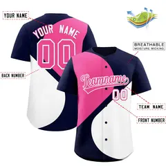 Navy Pink-White Color Block Half Heart Baseball Jersey 2