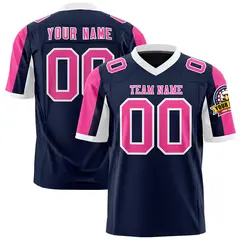 Navy Pink-White Color Block Raglan Sleeves Football Jersey 1
