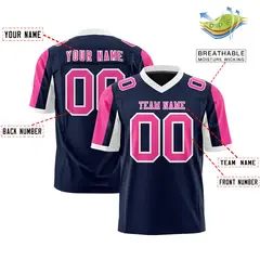 Navy Pink-White Color Block Raglan Sleeves Football Jersey 2