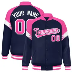 Navy Pink-White Color Block Varsity Letterman Jacket 1