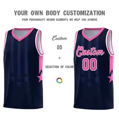 Navy Pink White Gradient Star Graffiti Basketball Jersey 3