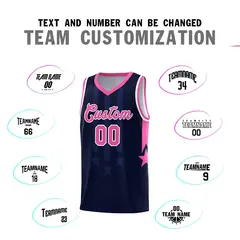 Navy Pink White Gradient Star Graffiti Basketball Jersey 4