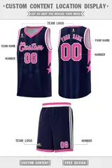 Navy Pink White Gradient Star Graffiti Basketball Jersey 5