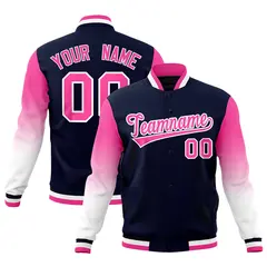 Navy Pink White Gradient Varsity Raglan Letterman Jacket 1