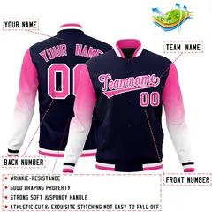 Navy Pink White Gradient Varsity Raglan Letterman Jacket 2