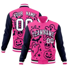 Navy Pink White Halloween Bats Pumpkins Ghost Letterman Jacket