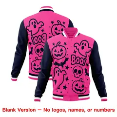 Navy Pink White Halloween Bats Pumpkins Ghost Letterman Jacket 7