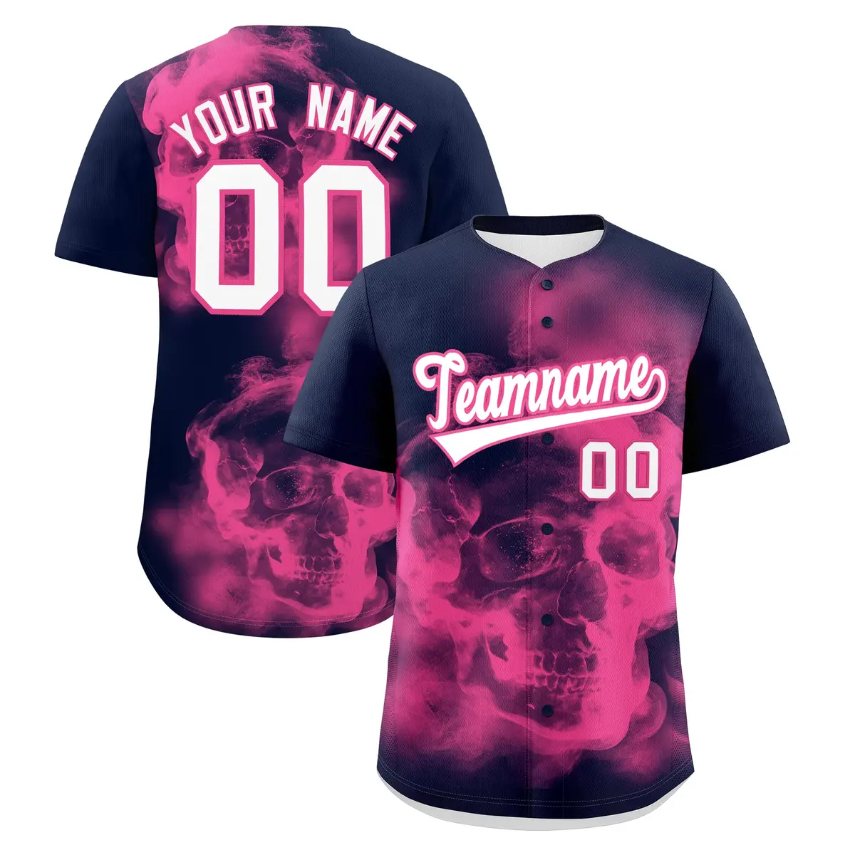 Navy Pink White Skeleton Graffiti Quick Dry Baseball Jersey