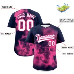 Navy Pink White Skeleton Graffiti Quick Dry Baseball Jersey 2