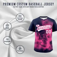Navy Pink White Skeleton Graffiti Quick Dry Baseball Jersey 4