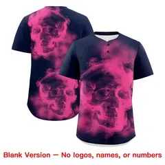 Navy Pink White Skeleton Graffiti Quick Dry Baseball Jersey 8