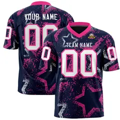 Navy Pink-White Star Graffiti Football Jersey