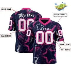 Navy Pink-White Star Graffiti Football Jersey 2