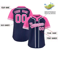 Navy Pink-White Stripe Raglan Two-Button Softball Jersey 2
