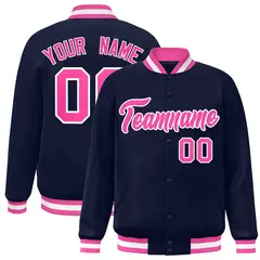 Navy Pink-White Varsity Full-Snap Letterman Jacket