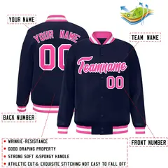 Navy Pink-White Varsity Full-Snap Letterman Jacket 2