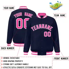 Navy Pink-White Varsity Full-Snap Letterman Jacket 2